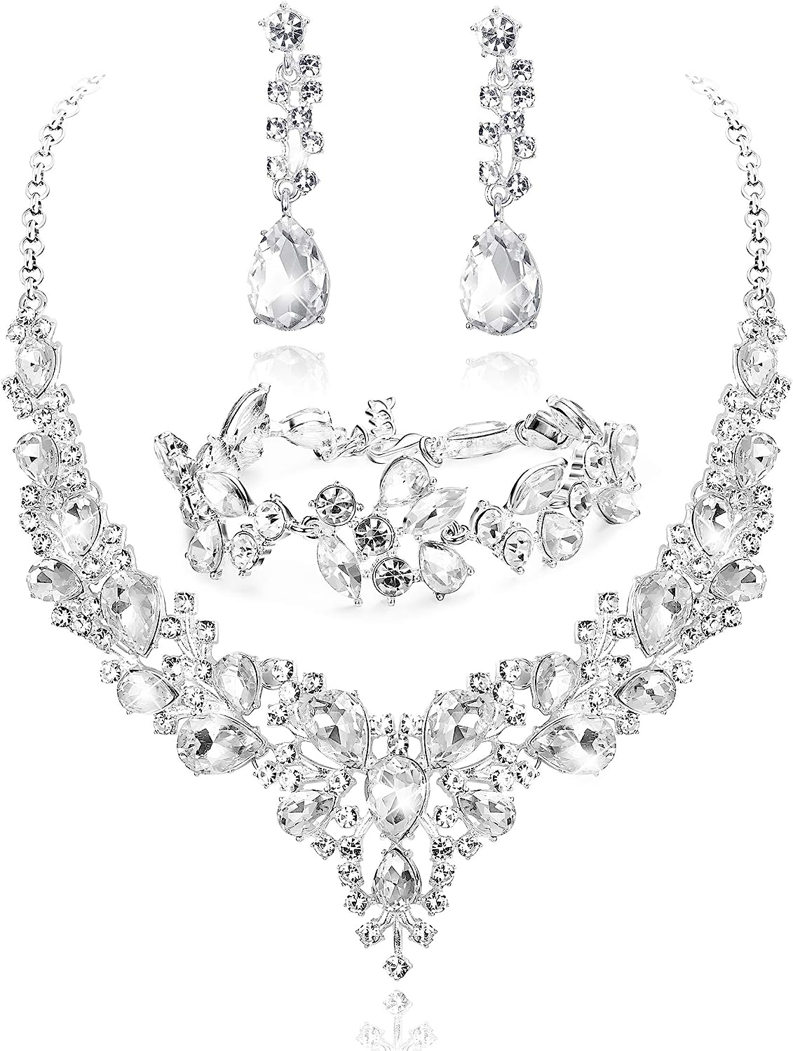 230816035607918_1 LOYALLOOK Crystal Bridal Jewelry Set for Women Rhinestone Necklace Earrings Bracelet Wedding Bridesmaid Gifts fit with Wedding Dress - Image 1